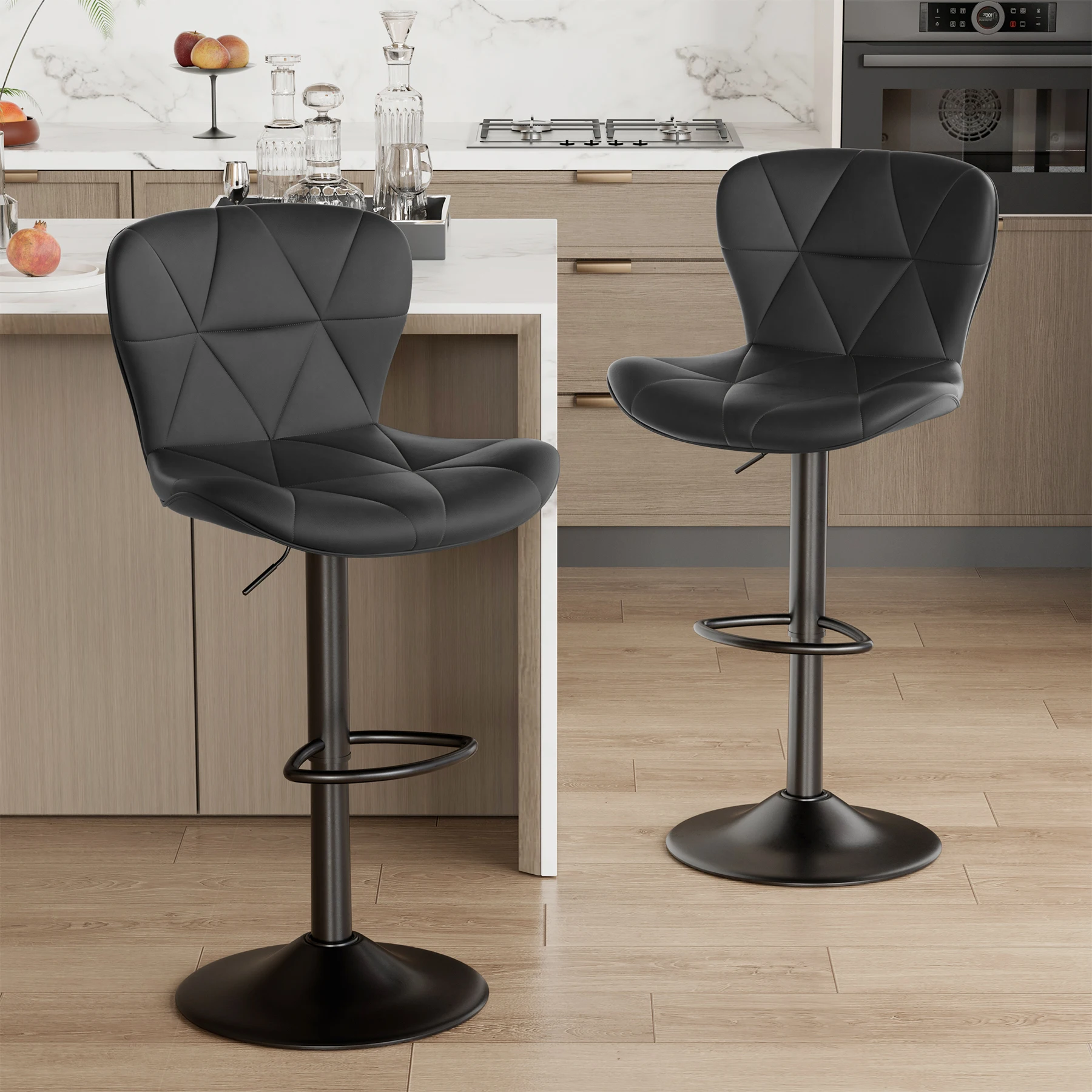 2 taburetes de bar PCS, 360 °   Tapicería giratoria de piel sintética, altura de mostrador ajustable, para bares, cocinas, muebles de restaurantes