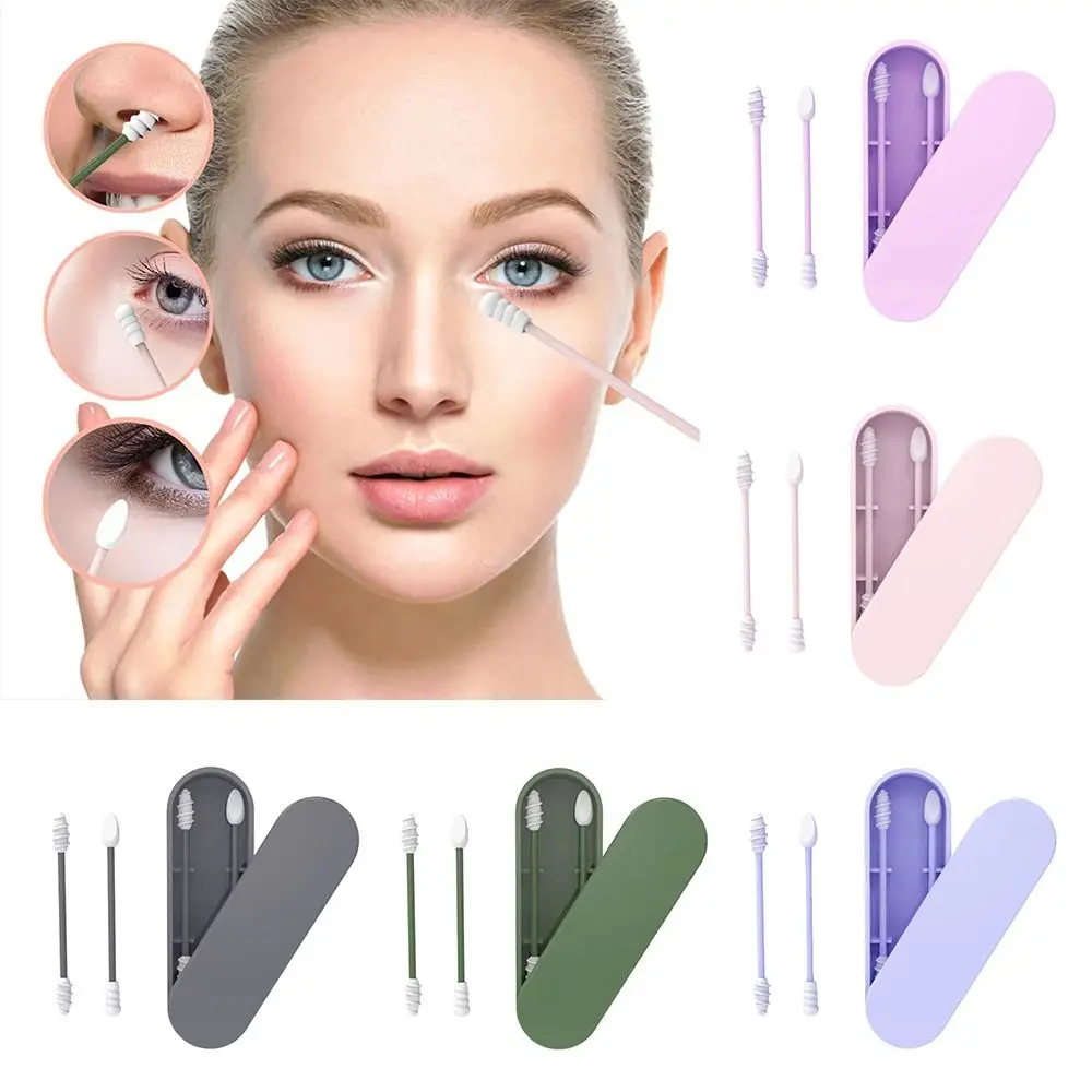 1 Juego de hisopo de algodón de silicona multiusos de doble punta, hisopo de algodón de maquillaje Multicolor de silicona, palillo de oreja impermeable para la vida diaria