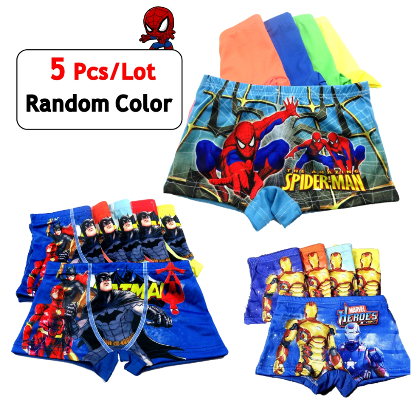 Ropa interior tipo bóxer de Spider-Man para niños con 3 opciones de impresión, bragas de superhéroe multipacks de colores aleatorios de dibujos animados
