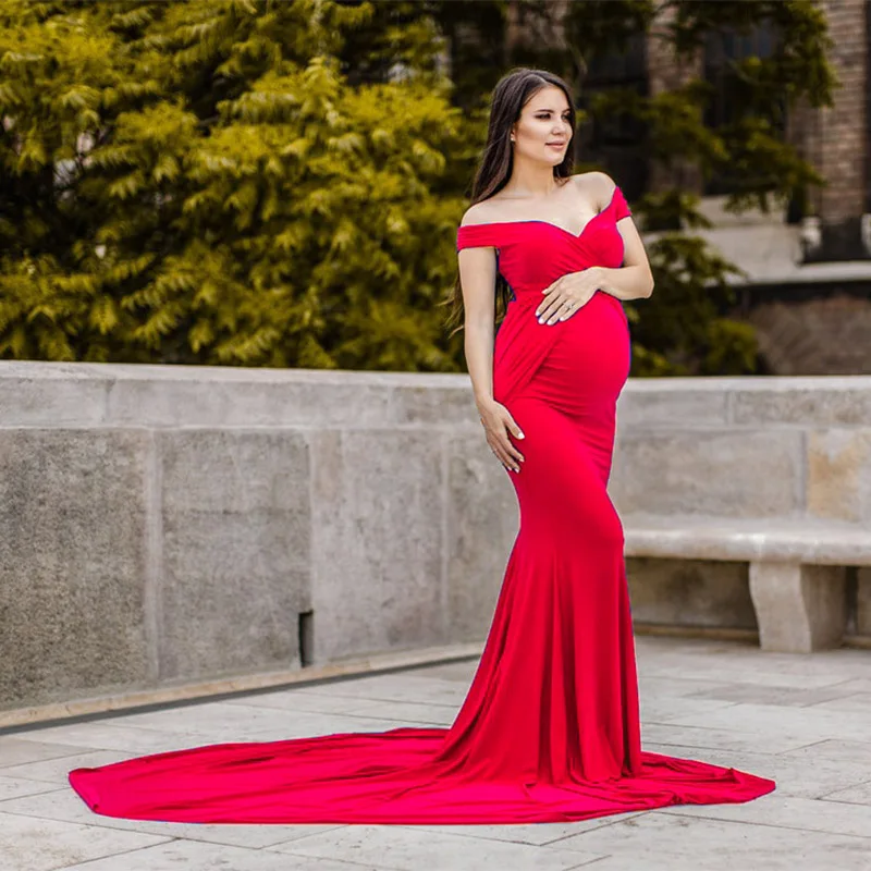 การออกแบบเสื้อคลุมบินชุดสําหรับหญิงตั้งครรภ์ Photo Session Elegant Premama ความยาวชั้น Maxi Martenity ชุดสําหรับอาบน้ําเด็ก