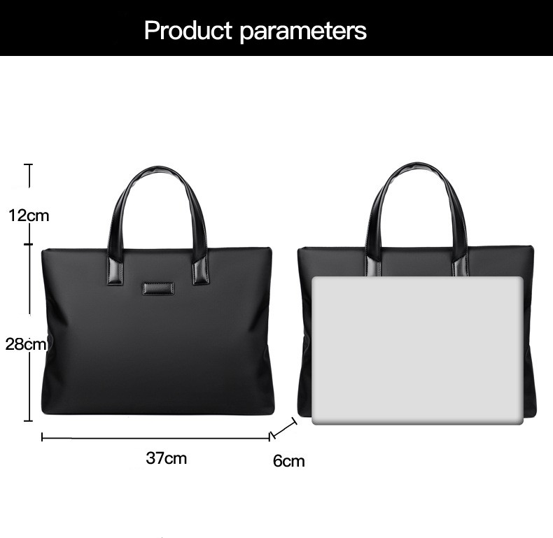 Men's Business Handbag Meeting Gift Pu Nylon Attache File Bag Zipper Briefcase Custom Logo Black Blue