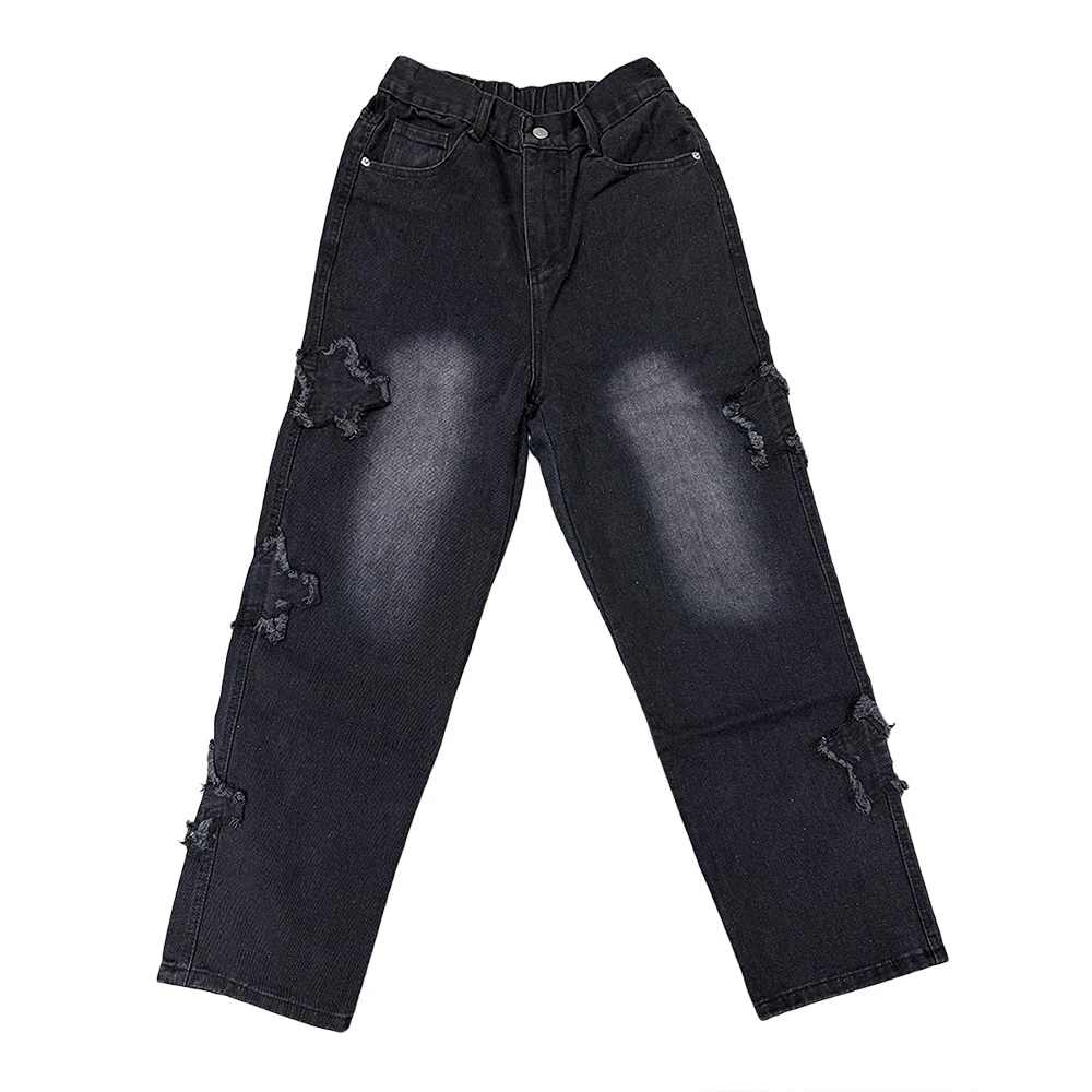Estrela bordado em linha reta casual jeans masculino gótico neutro nova perna larga solta hip-hop moda juventude streetwear calças jeans y2k