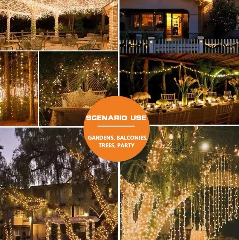 8 modos de luces de hadas solares para exteriores 7M/12M/22M/32M luces LED de alambre de cobre luces de Navidad decoración de jardín impermeable