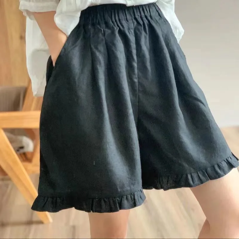 Babados shorts feminino M-4XL doce solto vintage estilo coreano verão casual temperamento faculdade simples all-match moda clássico