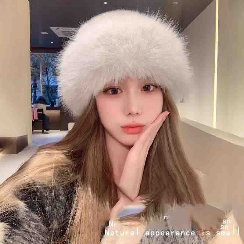 女性のための韓国のファッションキャップ,毛皮の帽子,モンゴルの帽子,つばのないぬいぐるみ,スキー,乗馬,ふわふわ,暖かい,秋,冬,2022