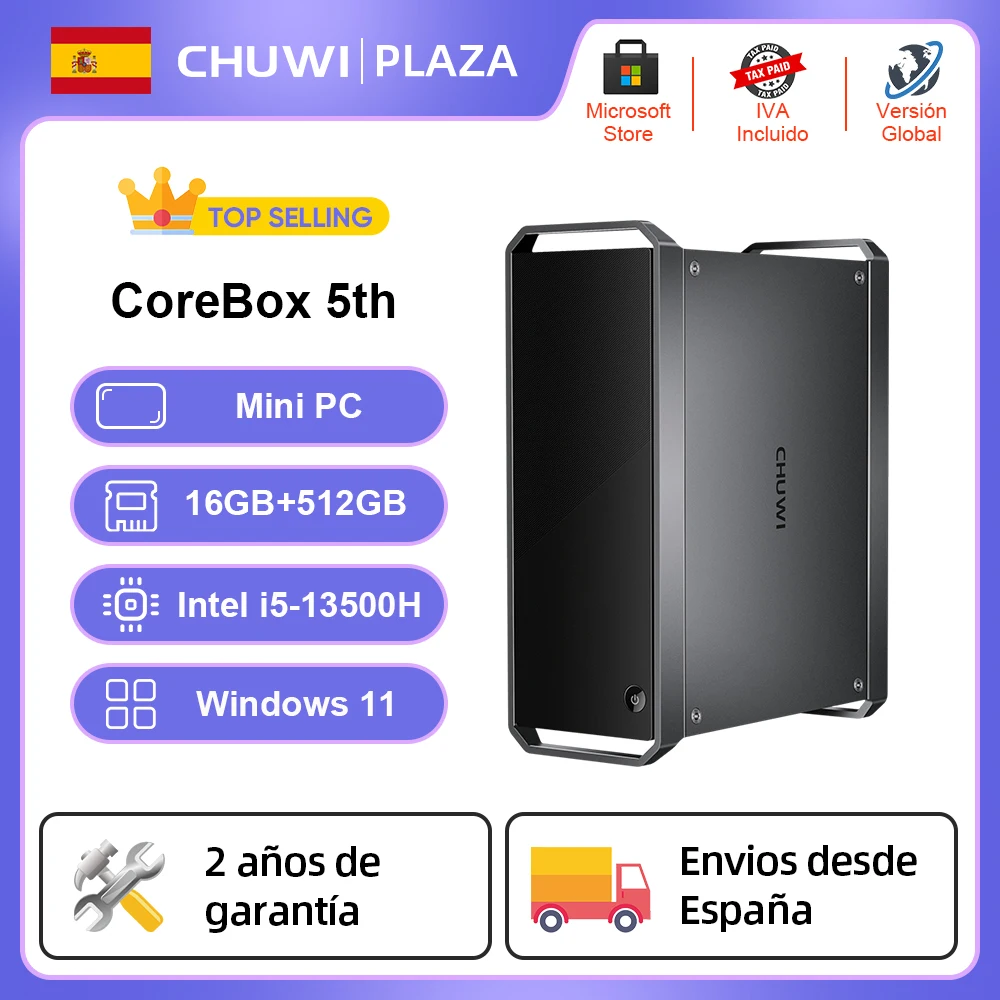 CHUWI CoreBox 5th Mini-PC Intel i5-13500H 16 GB LPDDR5 512 GB SSD Windows 11 4K 60 Hz Display HDMI*2 DP*2 WLAN 6 BT 5.1 Gaming-PC