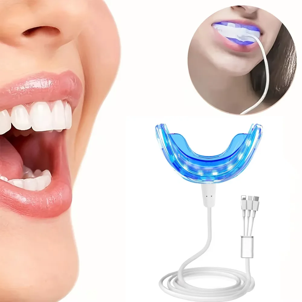 Luce sbiancante per denti a LED 3 in 1 Ricaricabile tramite USB Portatile per la casa e i viaggi Luce blu Sbianca i denti Pulizia e cura orale