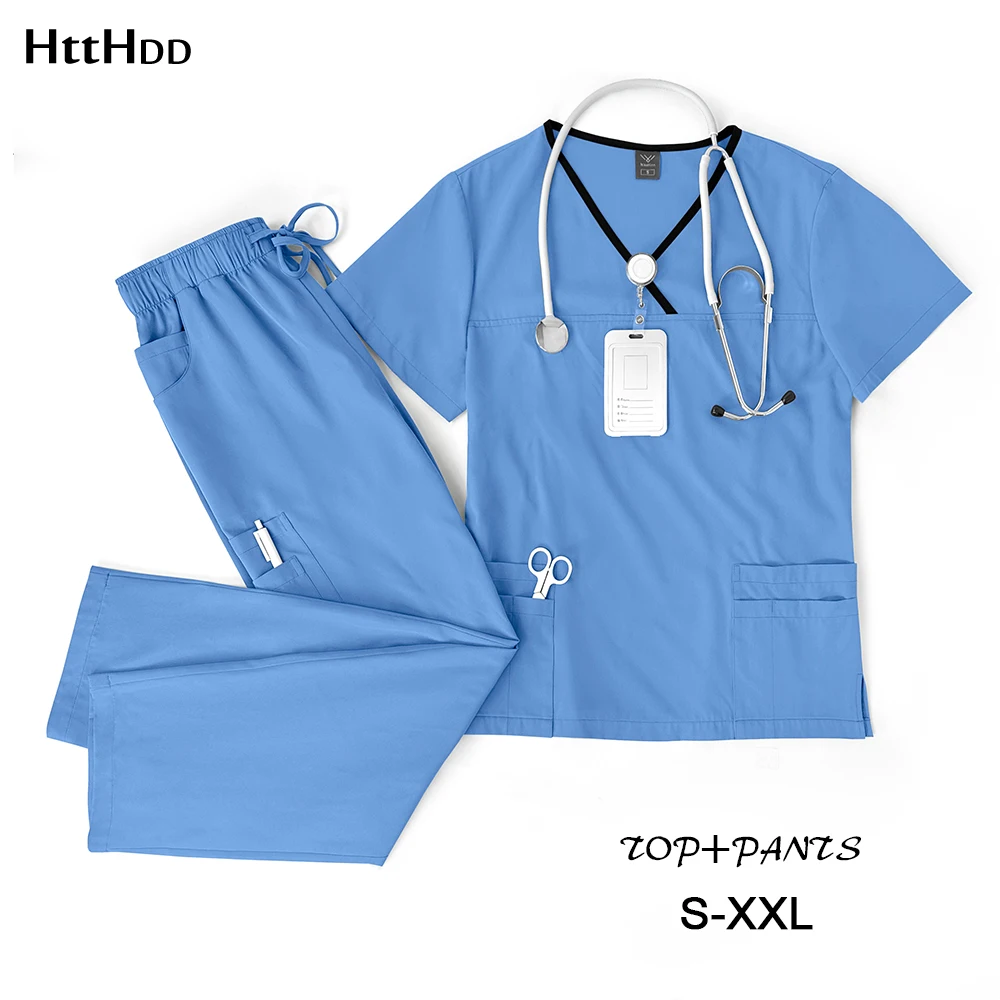 Elastische, atmungsaktive Krankenpflegeartikel, chirurgische Uniformen, Damen-Krankenhaus-Klinikuniform, mehrfarbig, kurzärmelig, für Schönheitssalons