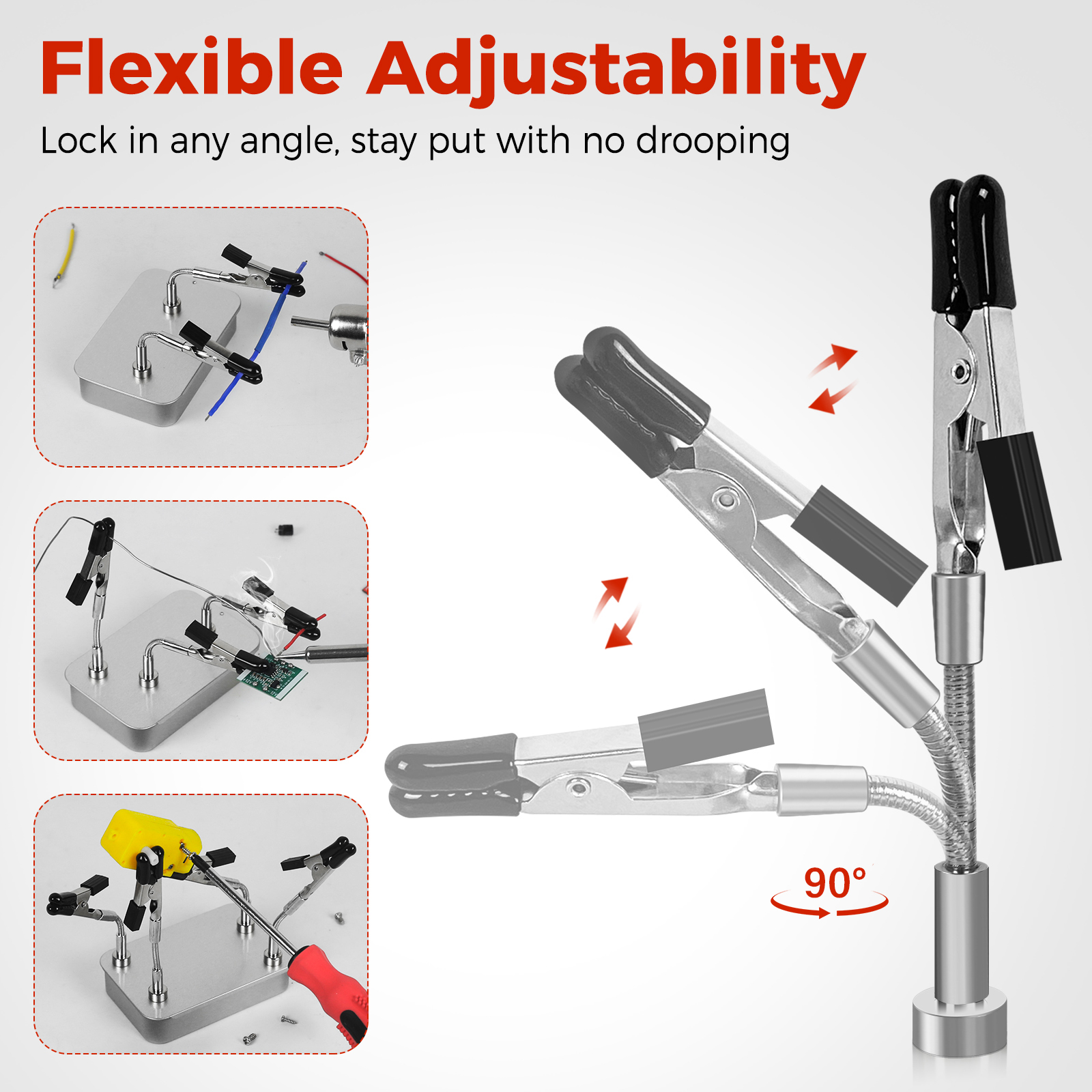 Toolour Magnetic Helping Hands Soldering Tool 2/4 Universal Metal Flexible Arms with Tool Box for Soldering, Electronics Repair