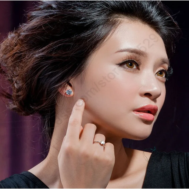 Elegant Classic Real 925 แหวนเงินสเตอร์ลิงเครื่องประดับคริสตัล Cubic Zircons 6 กรงเล็บผู้หญิงงานแต่งงาน Anillos