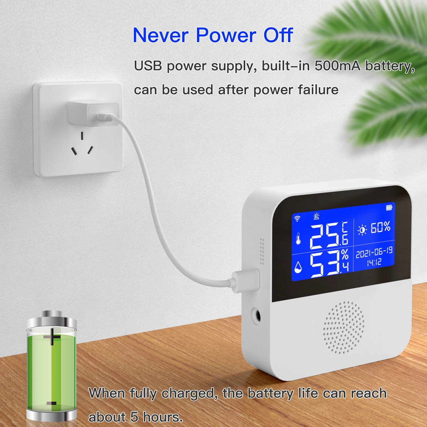 LCD-Display Tuya WIFI Temperatur-Feuchtigkeitssensor für Smart Home oder Pflanzenwachstum Hochpräzise mit Wassertemperaturleitung