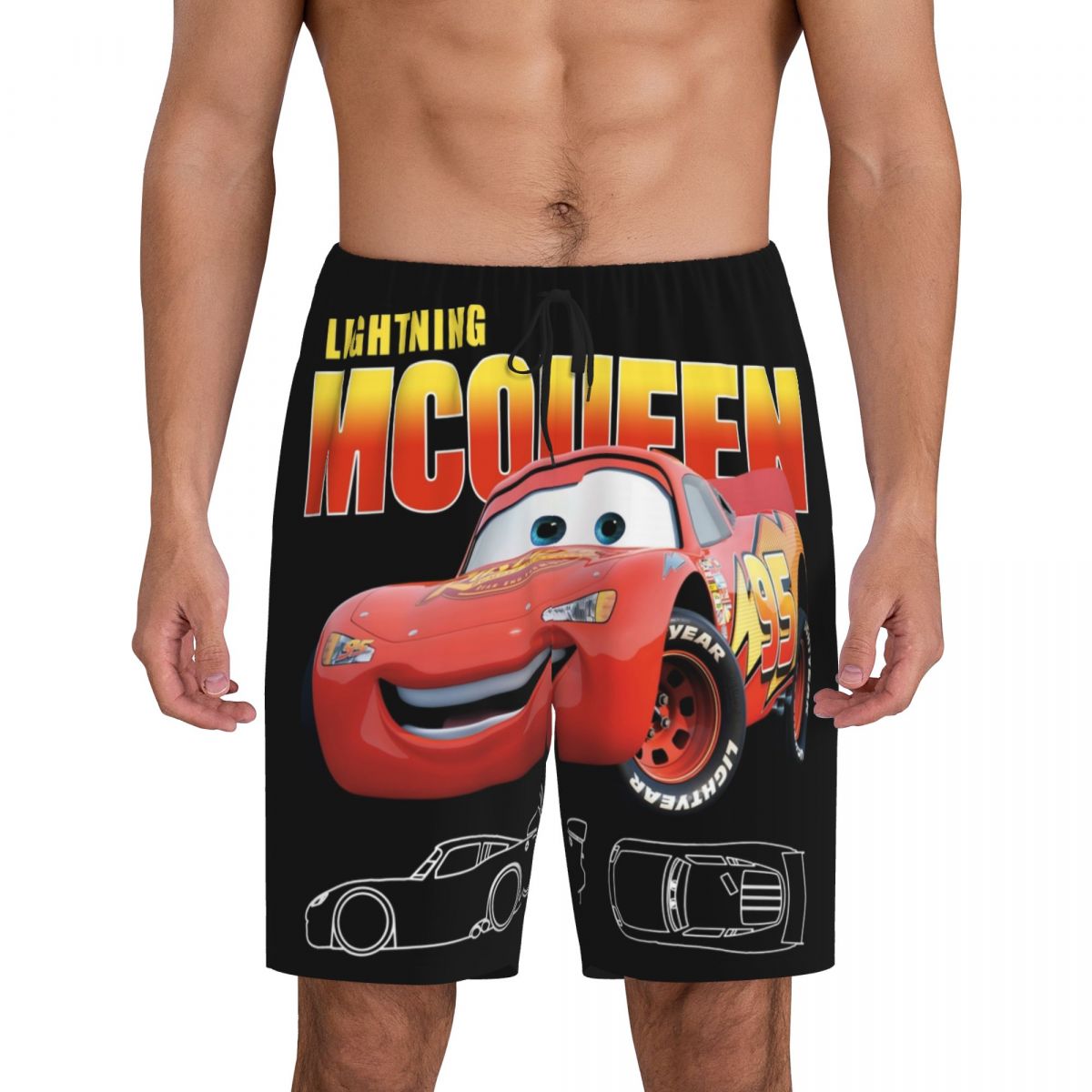 メンズライトニングマックィーンパジャマショーツ,ポケット付きパジャマ,カスタムプリント,パジャマ,車