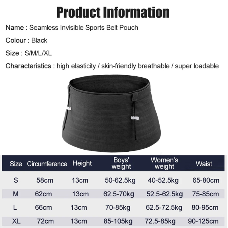 Hardloopheuptas Heren Dames Onzichtbare elastische hardloopriem Multifunctionele sporttelefoon Heupriemtas Gym Fitness Marathon