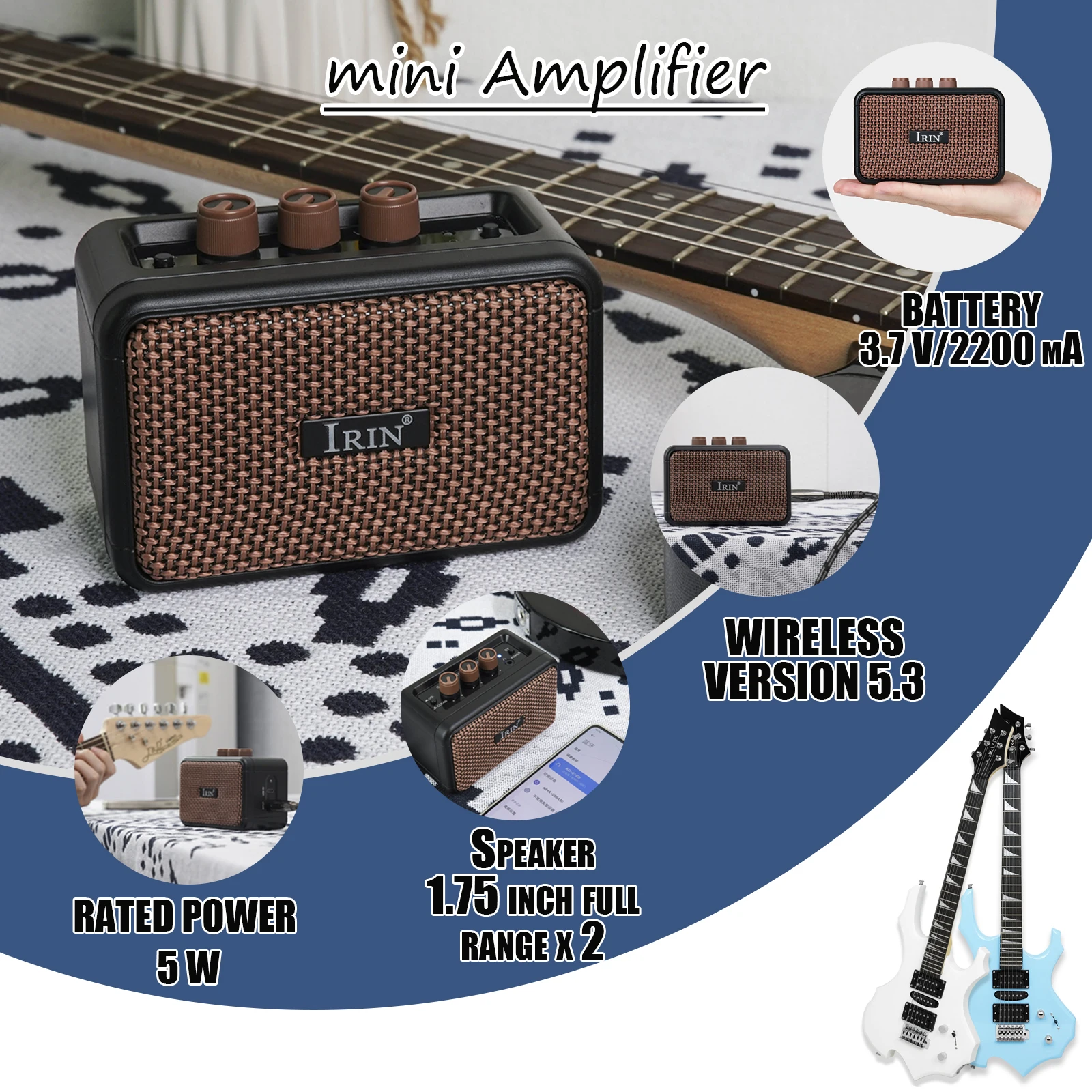 IRIN Amplifier Bluetooth Audio AG-01 Portable Speaker Electric Guitar Mini Amplifier 5W Output Electric Guitar Accessories