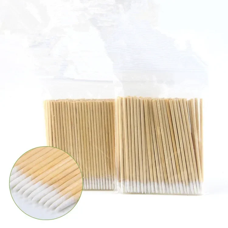 약 100pcs 나무 면봉 아이 섀도우 립스틱 브러쉬 화장품 메이크업 도구 귀 청소 스틱 버드 팁 나무 면봉
