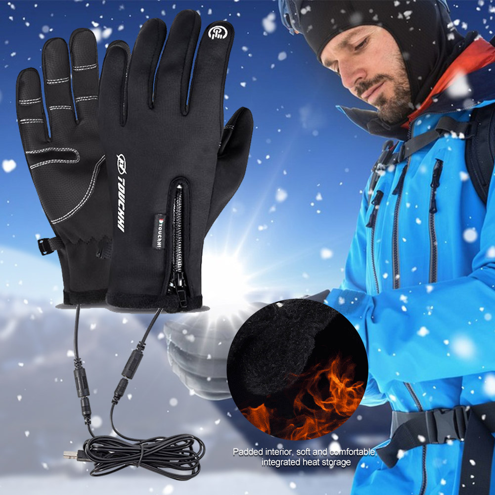 USB Touch Screen Gloves Winter Ski Gloves Windproof Heated Gloves for Cycling Running Driving Hiking Walking for Women Men