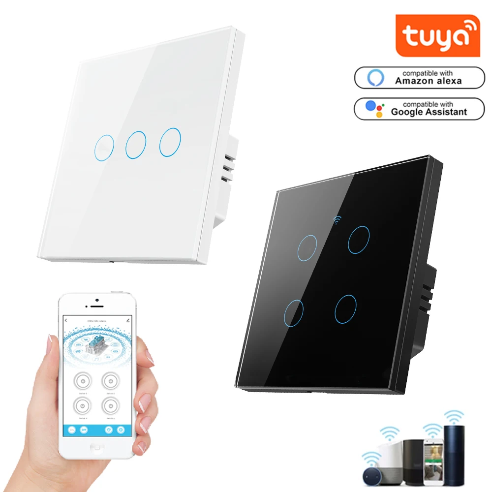 WiFi Smart Switch EU Light Wall Touch Switch 220V Need Neutral Wire Tuya Smart Life Work with Alexa Google Home 1/2/3/4 Gang