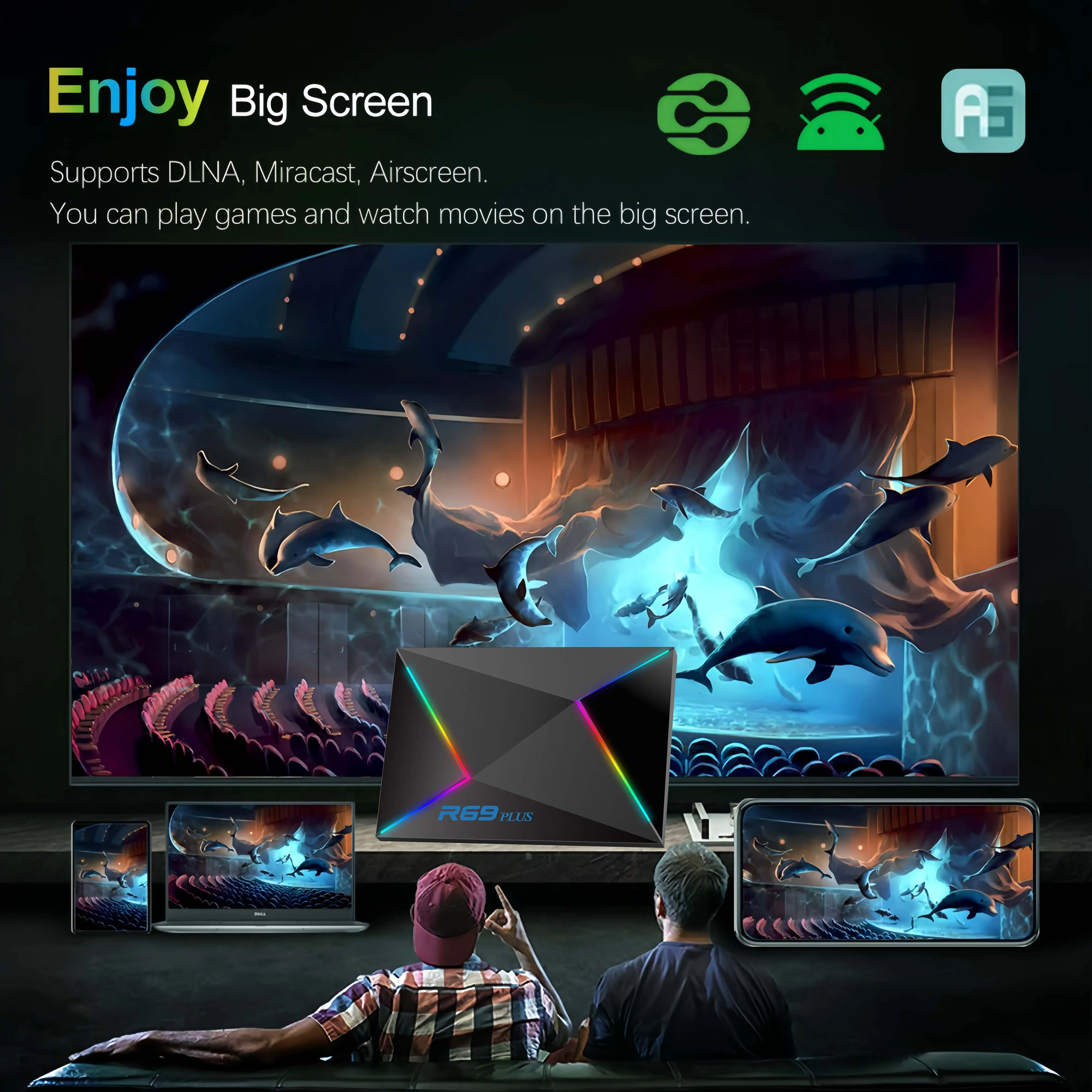New Android Box R69 Plus Android 14 Set Top Box AllwinnerH728 TV Box 8K WiFi6 HD Bluetooth Ethernet 1000M Streaming Media Player