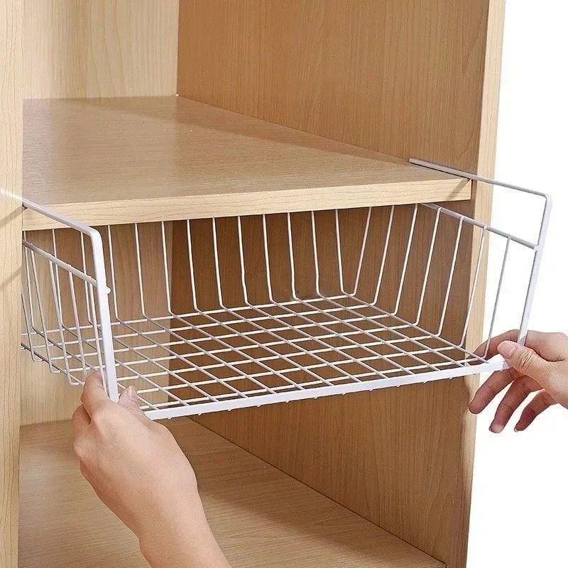 Estante multifuncional, armario de escritorio, estante de almacenamiento debajo de la mesa, cesta de malla colgante, soportes para armario, organizador de cocina de hierro y Metal