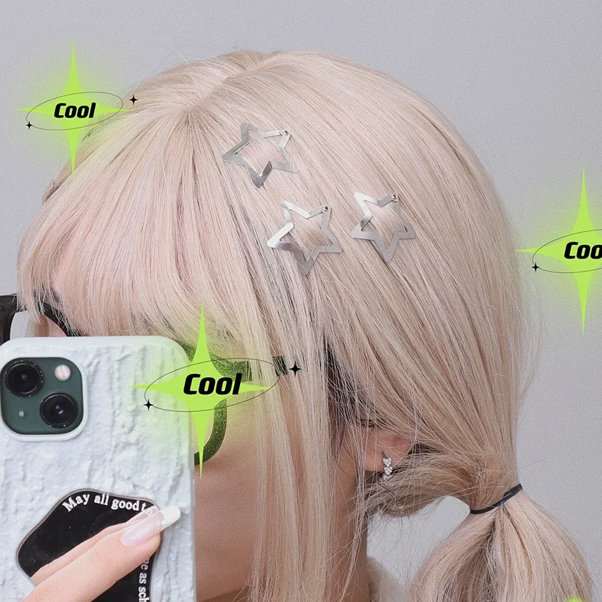 2/10 Uds estrella plateada Y2K BB pinzas para el cabello mujeres Grils lindo Metal estrella pinzas para el cabello pasadores laterales accesorios para el cabello