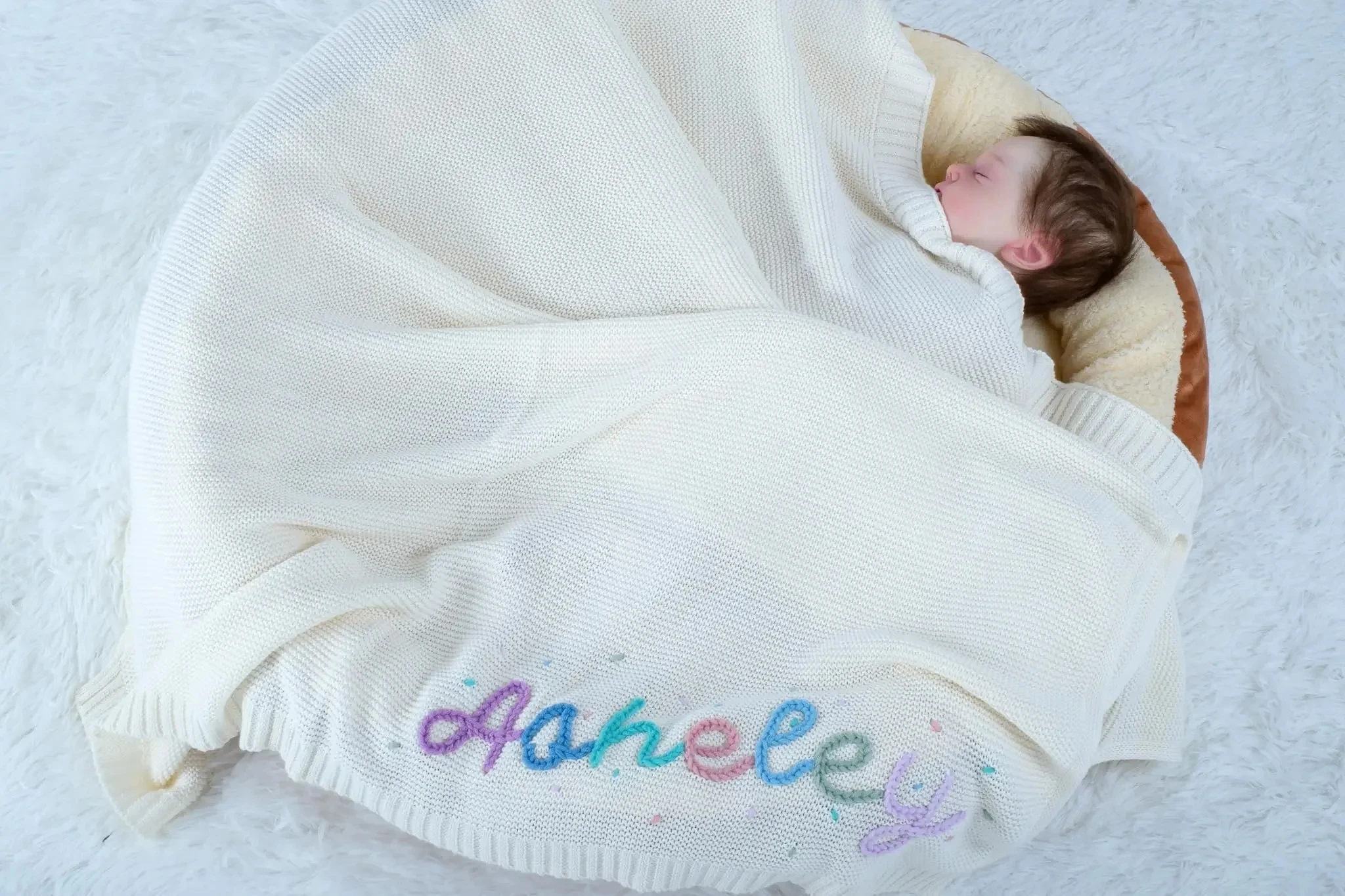 Personalized Baby Blanket, Name Custom Knitted Baby Blanket, Hand Embroidered Name, Embroidered Custom Newborn Gift Package