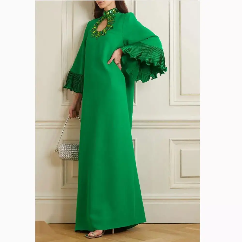 Vestido de baile com gola alta feminino, comprimento do tornozelo, mangas completas, vestido de festa noturno, verão, elegante, 2024