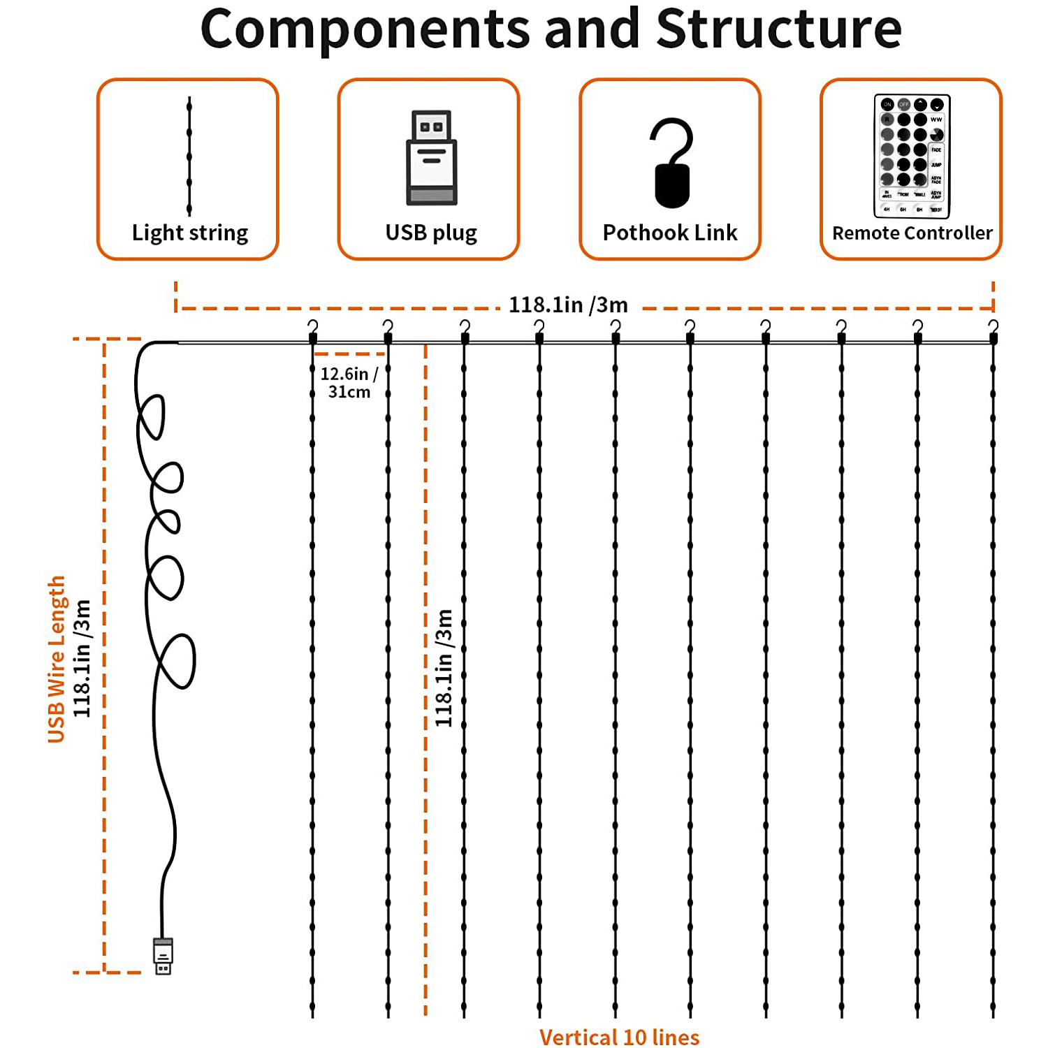 LED Window Curtain String Lights 16 Color Fairy Light Remote Control Christmas Garland Outdoor Wedding Party Bedroom Decoration