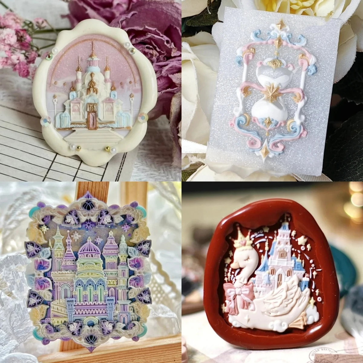 Fire Seal Magic Series Fine Carved Copper Seal Head Castle Stamp Ticket Base Multi-Layer Relief Copper Head Custom Craft Toys