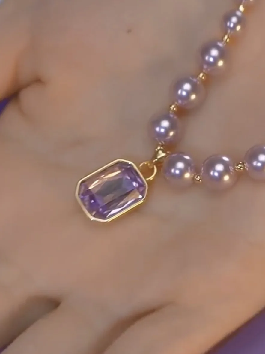 Colar de pérolas roxas de , e, IA BEAR, corrente de clavícula simples e de qualidade, acório de moda versátil.