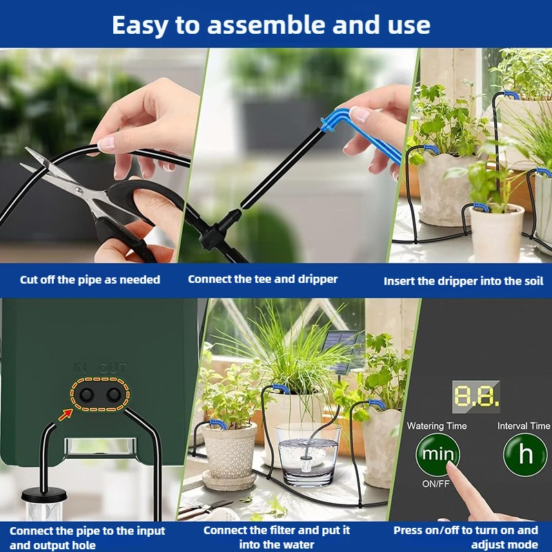 Sistema de riego Solar para jardín, balcón, riego por goteo automático, sistema de riego de jardín DIY, manguera de goteo, riego para uso en exteriores