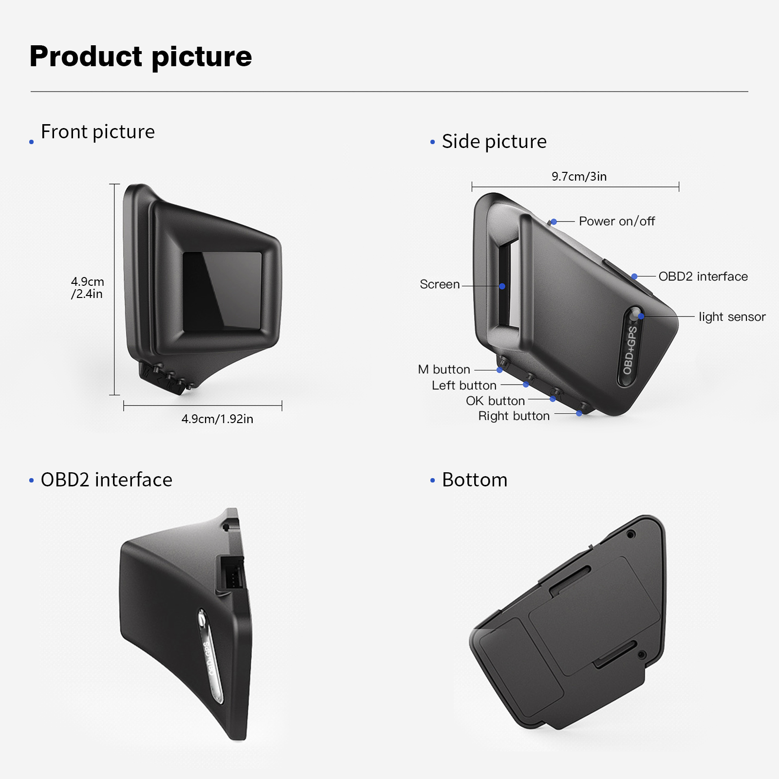 OBD2+GPS Multifunktions-HUD-Gadget On-Board-Computer A-Säule Trim Installieren Sie RPM Turbo Öldruck Wassertemperatur GPS-Tachometer