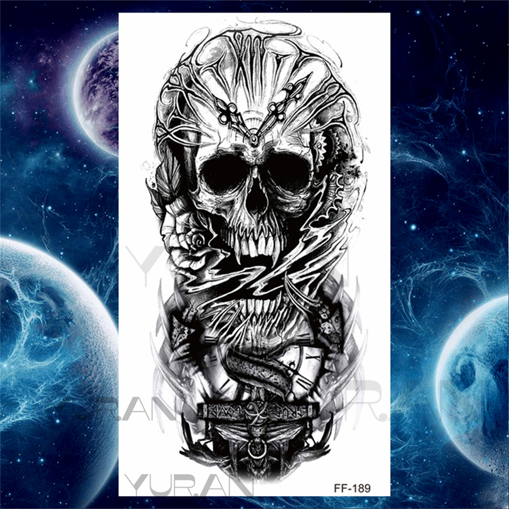 สิงโตขนาดใหญ่รอยสักชั่วคราวสําหรับผู้หญิงผู้ชาย Tiger Wolf Vampire Forest ดอกไม้มงกุฎเข็มทิศปลอม Tattoo สติกเกอร์แขนรอยสัก