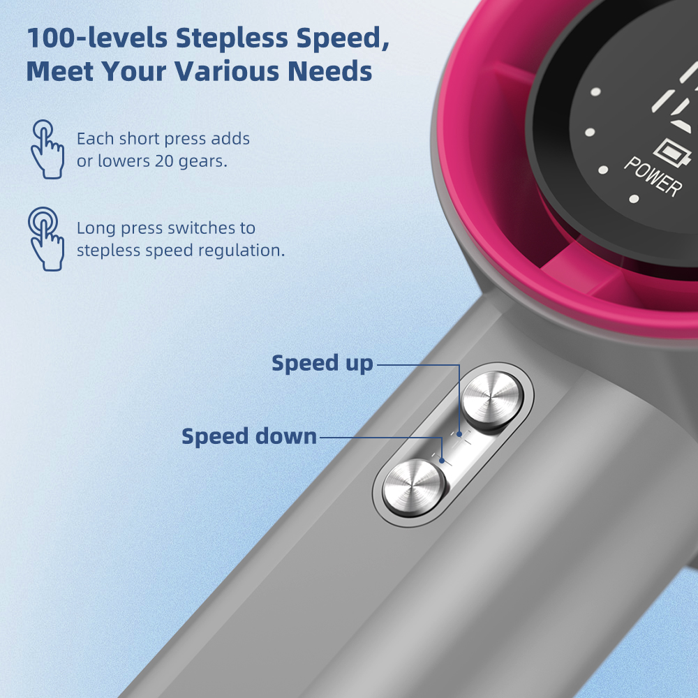 พัดลมขนาดเล็กชาร์จได้แรงลม100เกียร์พัดลมไฟฟ้าความเร็วลมจอแสดงผลดิจิตอลเทอร์โบปรับได้แบบพกพากลางแจ้ง