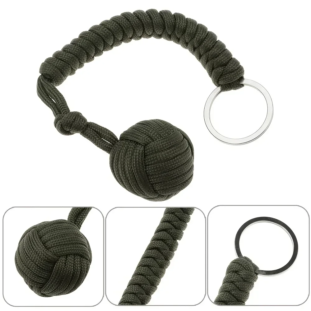 Cuerda de paraguas de autodefensa para exteriores, bola de acero con puño de mono, llavero de supervivencia Paracord, accesorios de protección de seguridad al aire libre