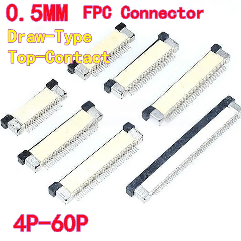 10 Stück FPC-Stecker, 0,5 mm Rastermaß, 40-polig, 0,5 mm Zugtyp, oberer Kontakt, erhältlich in 4/6/8/10/20/24/30/45/60P