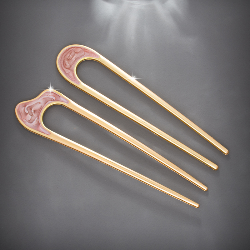 Moda de luxo prata ouro cor elegante concha esmalte hairpin para mulheres metal u forma vara cabelo acessórios jóias