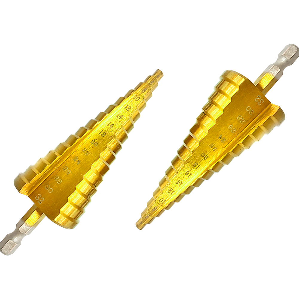 1PC Titanium Plated Hexagonal Straight Groove Step Drill 4-32mm Reaming Pagoda Drill Bit Hole Opening Step Drill Tool