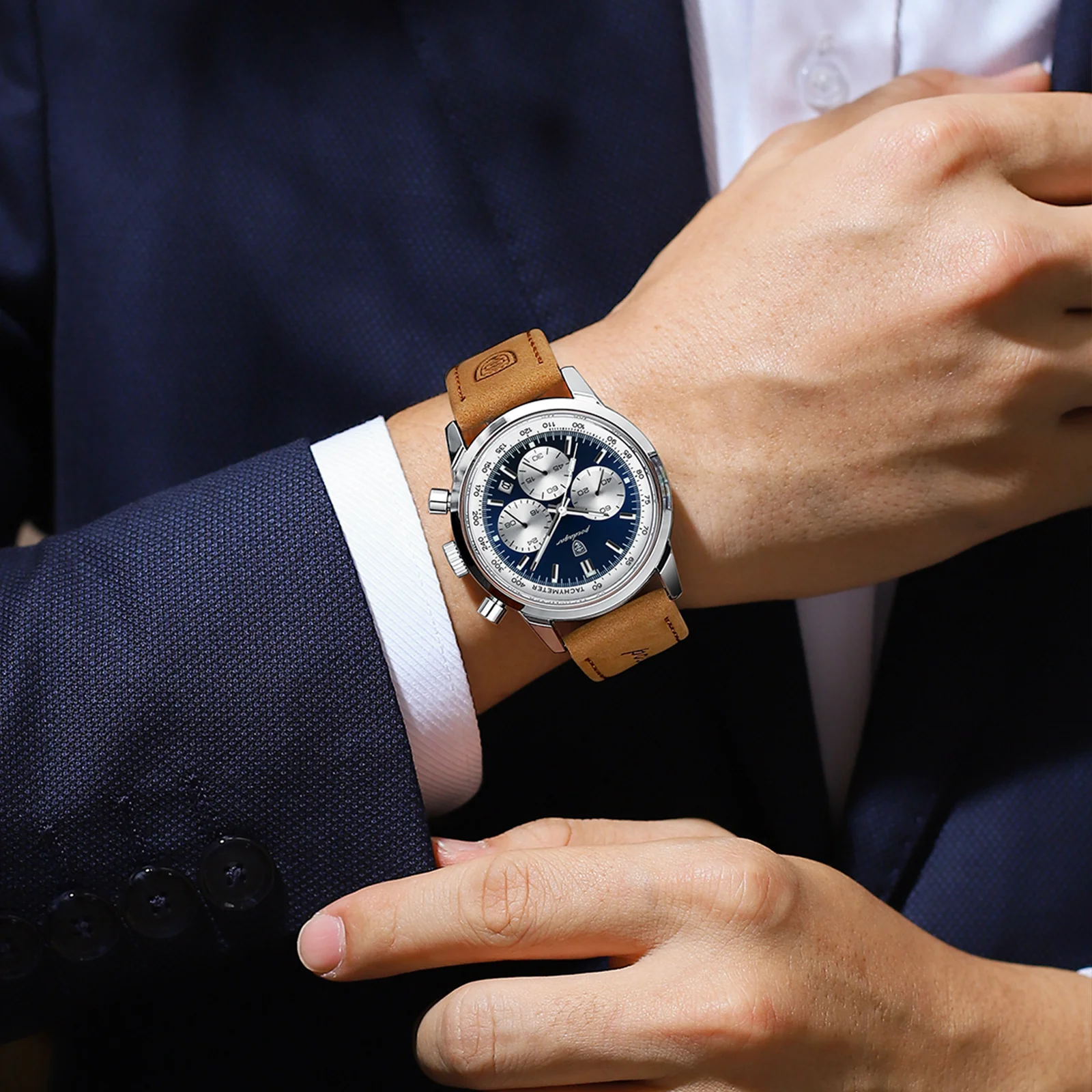 POEDAGAR กีฬาผู้ชายควอตซ์นาฬิกากันน้ํา Luminous Chronograph Man นาฬิกาแฟชั่นหรูหรานาฬิกาหนังสําหรับชาย Reloj Hombre