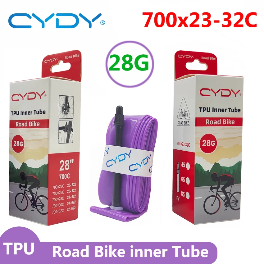 28g CYDY bicicleta de carretera TPU tubo interior 700x23C 25C 26C 27C 28C 30C 32C neumáticos de bicicleta cámara 700C pneu aro válvula francesa
