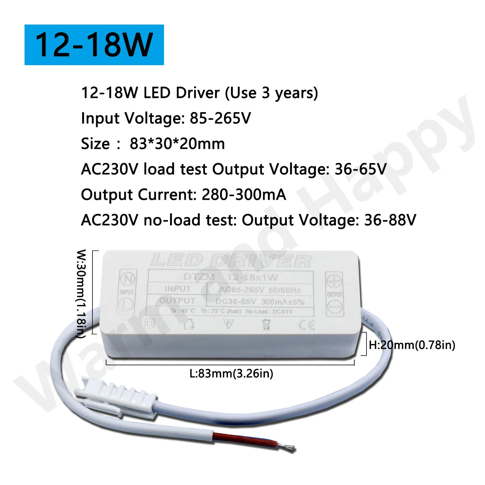 LED driver 300mA constant current 220V LED power supply with shell connection port for 1w~8w 12w 18w 20w 25w 36w LED accessories