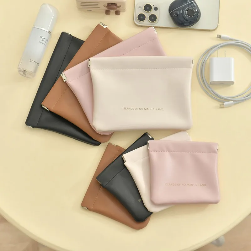 Bolsa de maquillaje de Pu, bolsas de almacenamiento, bolsa de metralla, cierre automático, Cable de datos, bolsa de almacenamiento para auriculares, sobre rojo, monedero impermeable