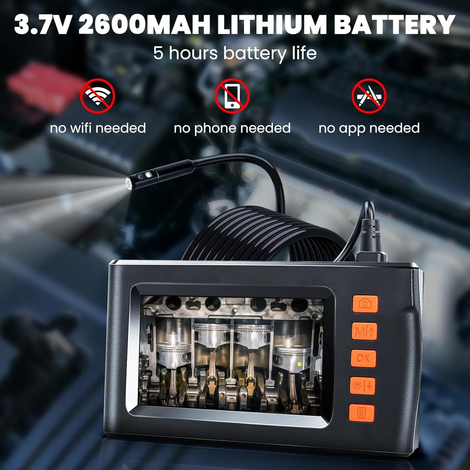 Câmera endoscópica de lente dupla, câmera de cobra semi-rígida com 8 luzes LED, 4.3 "IPS 1080P, câmera de esgoto para parede de tubos automotivos
