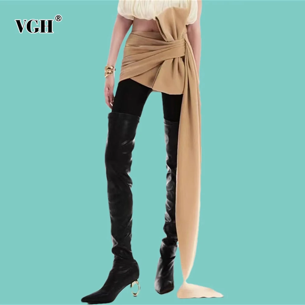 VGH Rok Mini Slim Fit Ikatan Simpul Sambungan Solid untuk Wanita Rok Pendek Pesta Desainer Musim Panas Pinggang Tinggi Gaya Fashion Wanita Baru