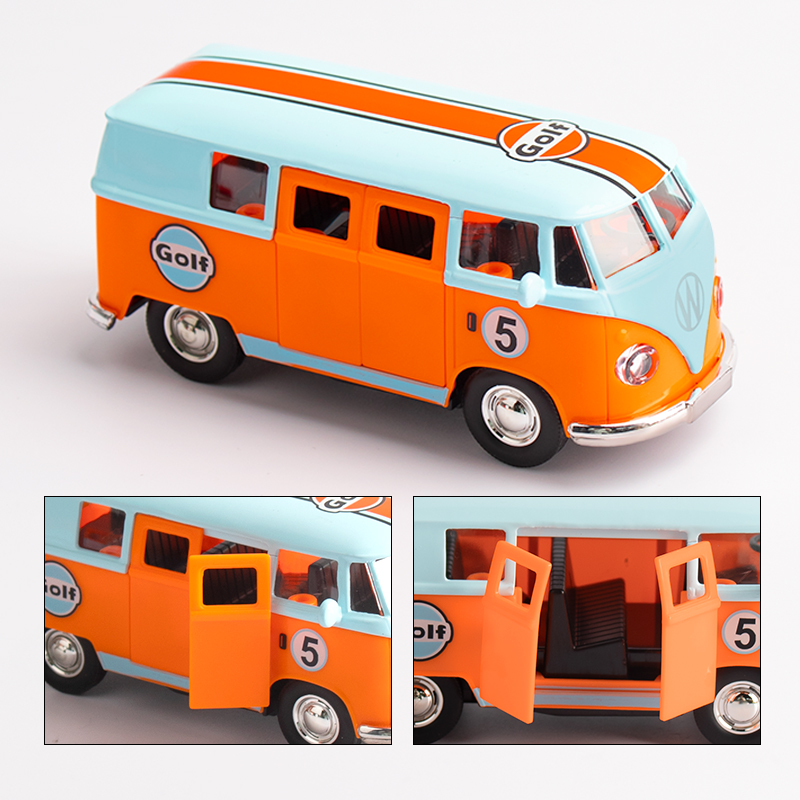 1:36 Bus Transporter Van Gulf Blue Alloy Diecast Model voor Volkswagen T1 Samba Toy