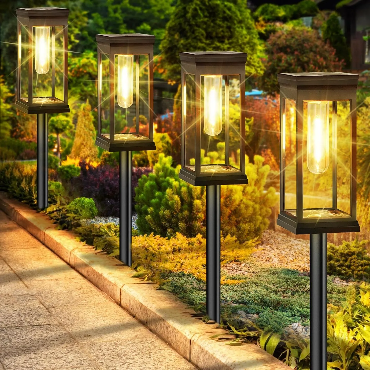 4 Uds. Luces solares para exteriores, luces solares para caminos, lámparas solares brillantes impermeables, iluminación de paisaje para camino, patio, pasarela de jardín