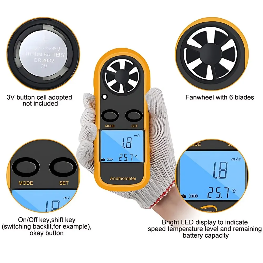 Digitale Anemometer-Taschen-Smart-Anemometer-Luftwind geschwindigkeit skala misst Wind geschwindigkeit und Temperatur genau