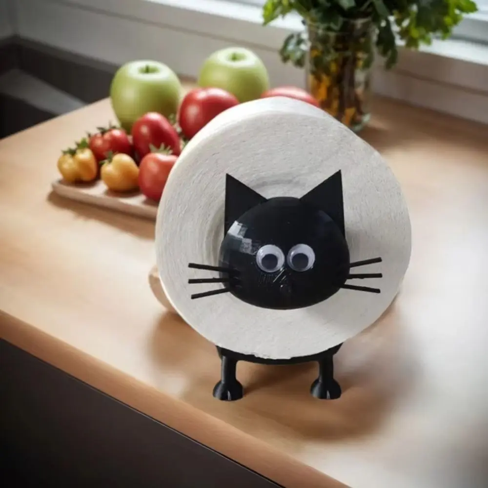 3 Buah Tempat Kertas Gulung Bentuk Kucing Lucu Rak Kertas Toilet Plastik Cetak 3D Penyimpanan Mandi Rak Tisu Toilet Hitam Kamar Mandi