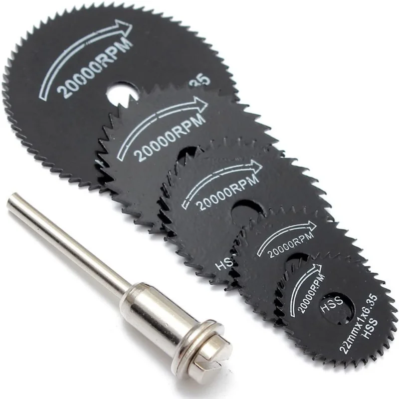6 pçs mini hss lâmina de serra circular ferramenta rotativa para dremel cortador de metal discos de corte de madeira broca mandril corte 22-44mm