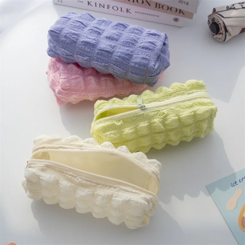 귀여운 퍼프 연필 케이스 가방 소녀 소년 Kawaii 편지지 가방 펜 파우치 상자 대용량 학생 다시 학교 용품