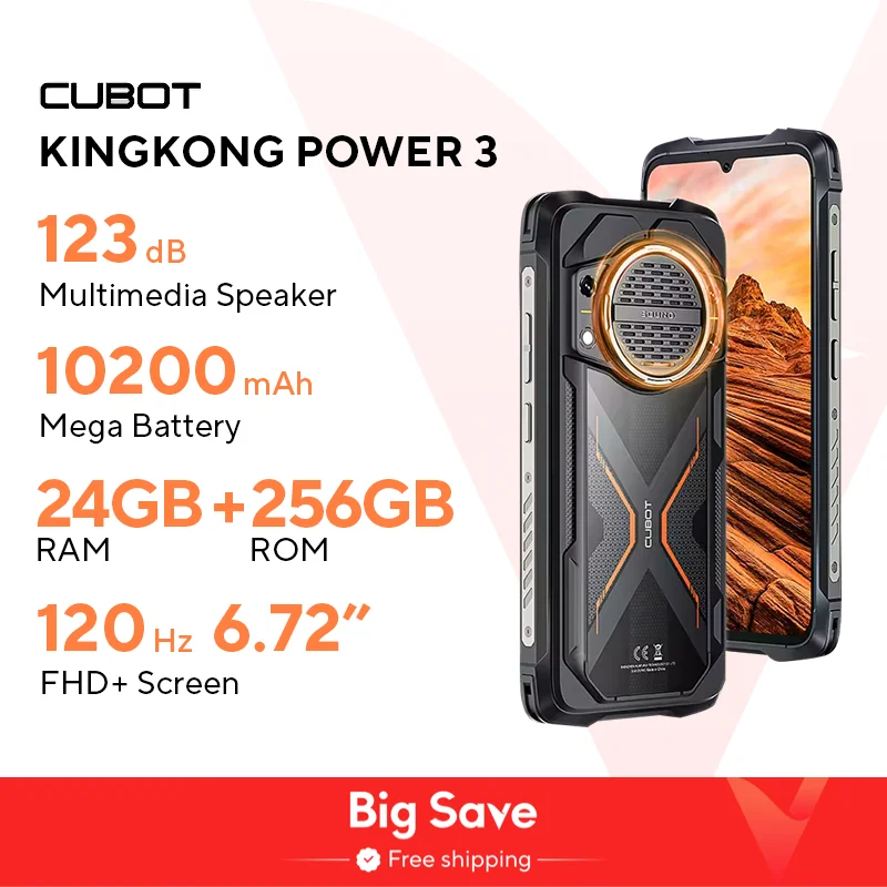 Cubot KingKong Power 3, Rugged Smartphone Android, 123dB Speaker, Helio G99,120Hz 6.72" Screen,Up to 24GB+256GB,10200mAh Battery